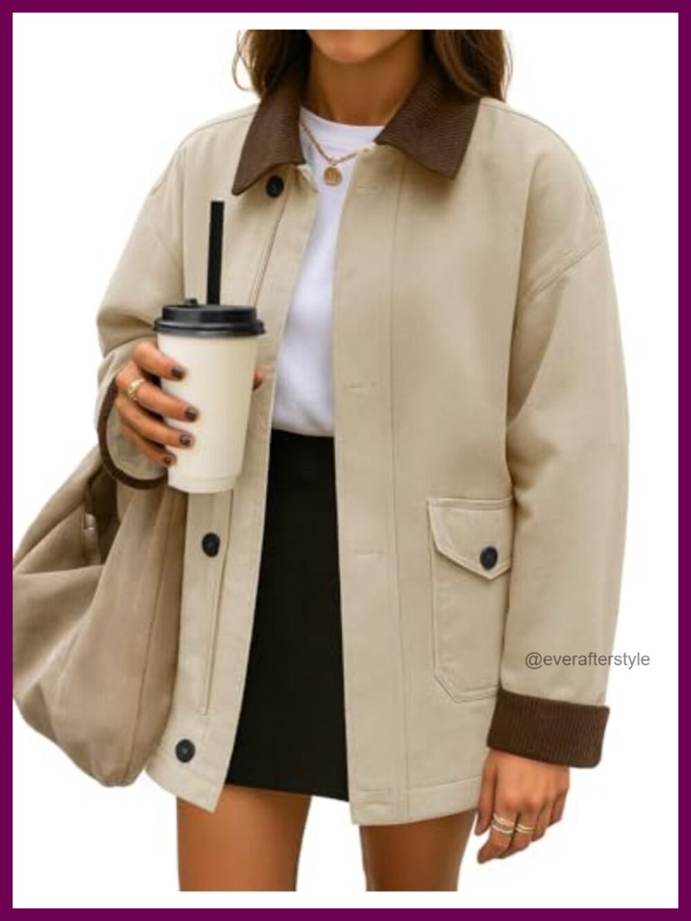 Cotton Barn Jacket Oversized Corduroy Contrast Collar Utility Coat